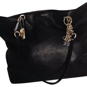 Coach Black Leather Tote with Gold-Tone Hardware